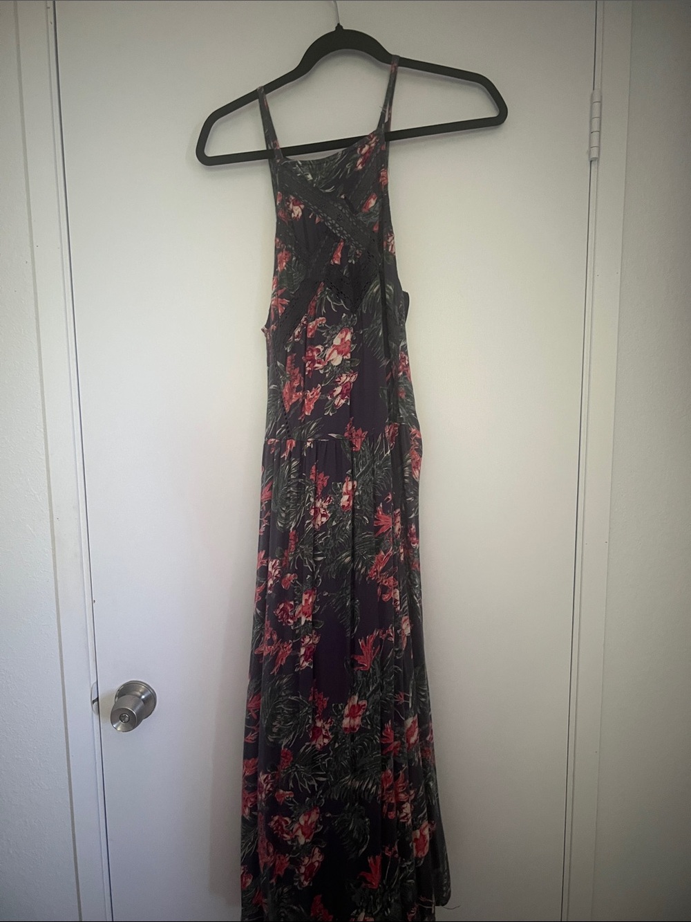 Roxy Black Maxi Dress with Pink Floral Print